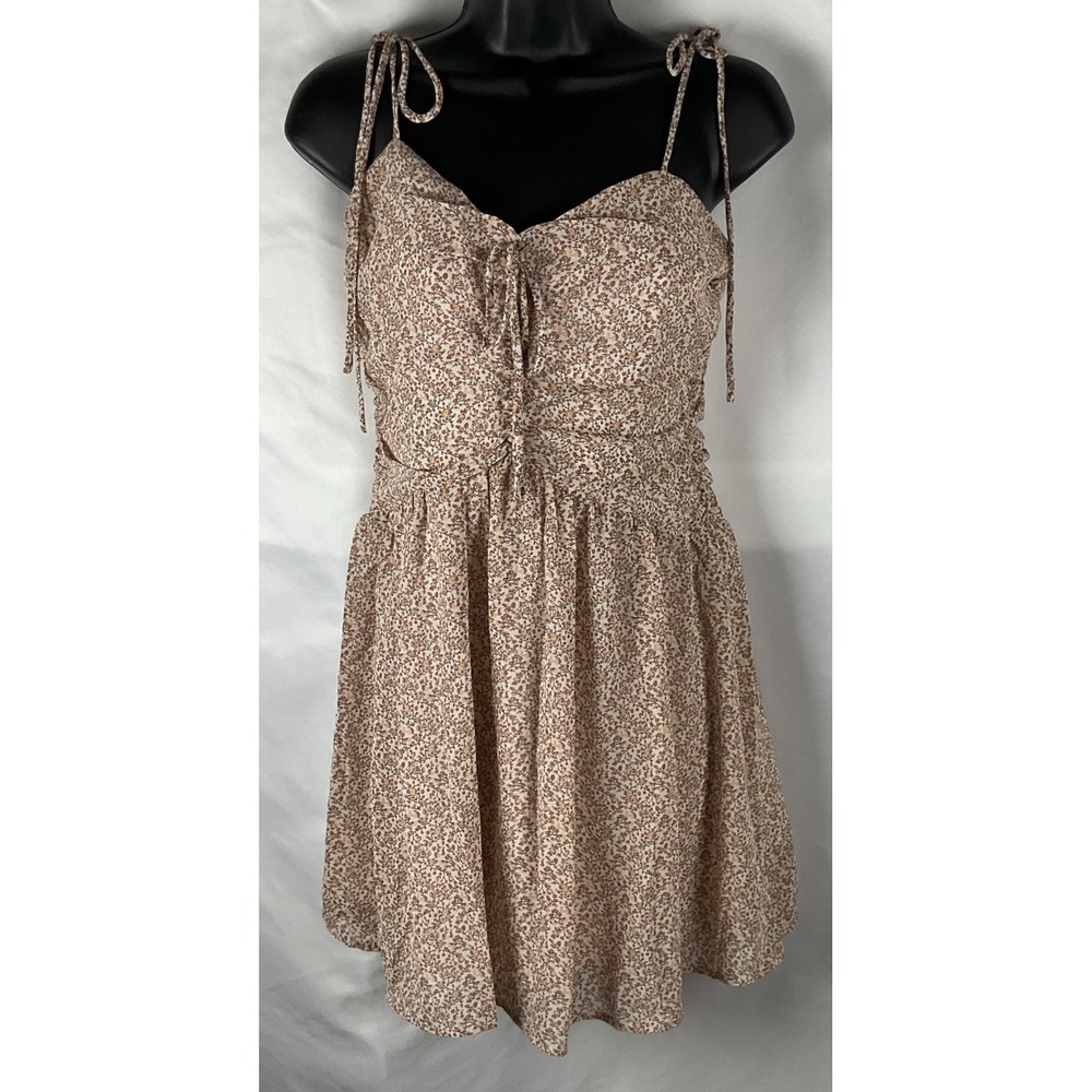 Illa Illa Womens Small Juniors Floral Dress Lined Top Ruching Tie Strap Zip Back